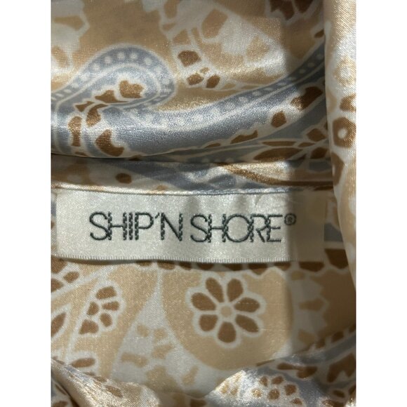 ShipN Shore Paisley Satin Blouse Sz M Long Sleeve Cowl Neck Beige Blue Print - Picture 5 of 8